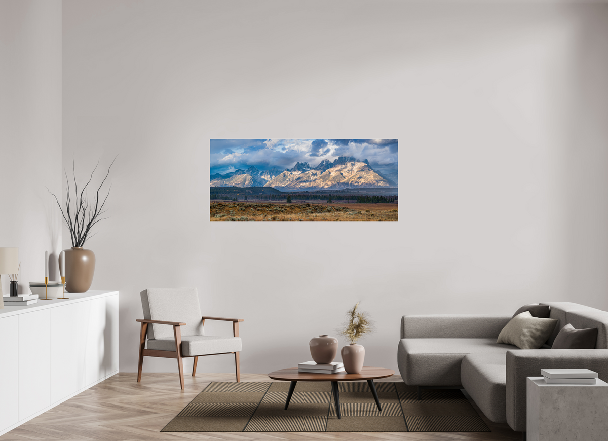 63.9 x 28″, Photo Print Under Acrylic Glass Grand Tetons — Light Through the Storm