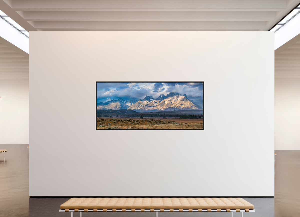 89.1 x 39″, Floater Frame Grand Tetons — Light Through the Storm